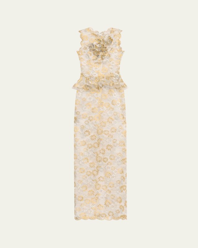 Daisy Lace Sleeveless Peplum Gown